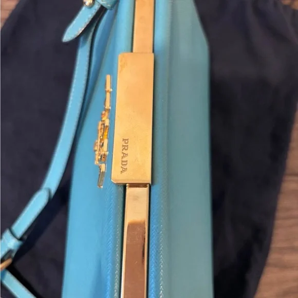 Prada Milano Teal Blue Small Leather Kisslock Opening Crossbody Shoulder Bag - Picture 6 of 10